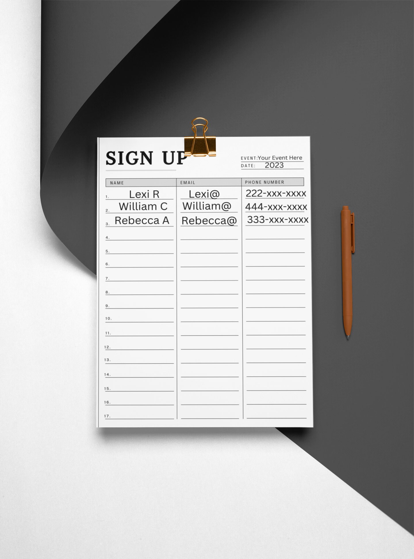 Editable Sign up Sheet. Sign up Template. Event Sheet. Contact