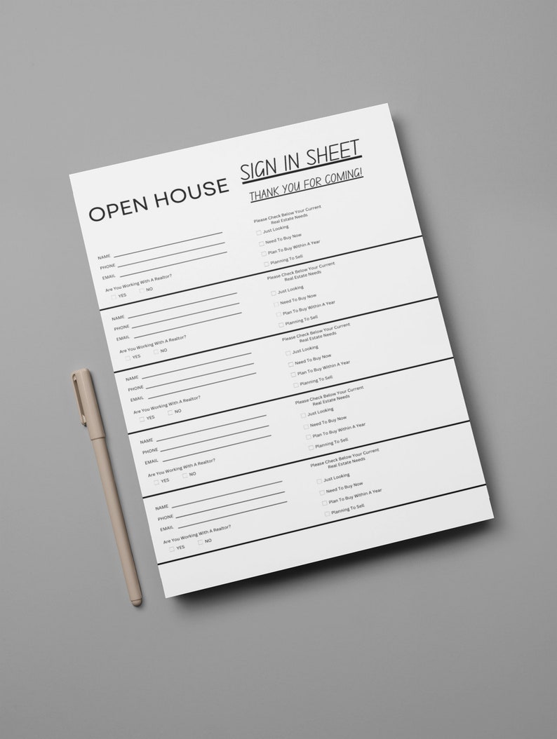 Open House Sign in Sheet, Real Estate Printable, Editable Canva ...