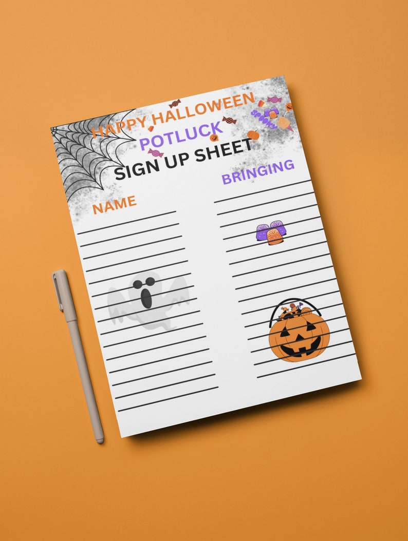 Halloween Potluck Sign up Sheet, Halloween Party, Halloween Invitation