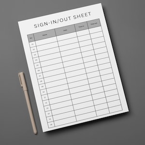 Sign In/Out Sheet: Attendance, Visitors, Check-In (PDF, PNG)