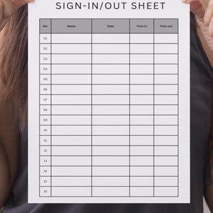 Sign In Sign Out Sheet Printable | Daycare Sign In Sheet | Instant Digital Download | Daily Attendance Log PDF
