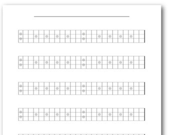LEFT-HANDED Blank Fretboard Diagrams for 4-String Bass Guitar Printable - Blank Bass Charts, Bass Guitar Tab, Bass Fretboard, Left-Handed