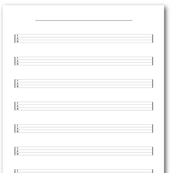 Blank 4-String Bass Guitar Tablature Printable - 8 Rows with Title, Blank Sheet Music, Blank Bass Guitar Tab, Blank Tab Sheets, Bass Tabs