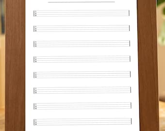 Lege tabulatuurbladen voor de ukulele | 8 rijen tabulatuur voor 4 snaren met titelveld | Hulpmiddel voor ukuleledocenten | Printbaar PDF-bestand (A4 en US Letter)