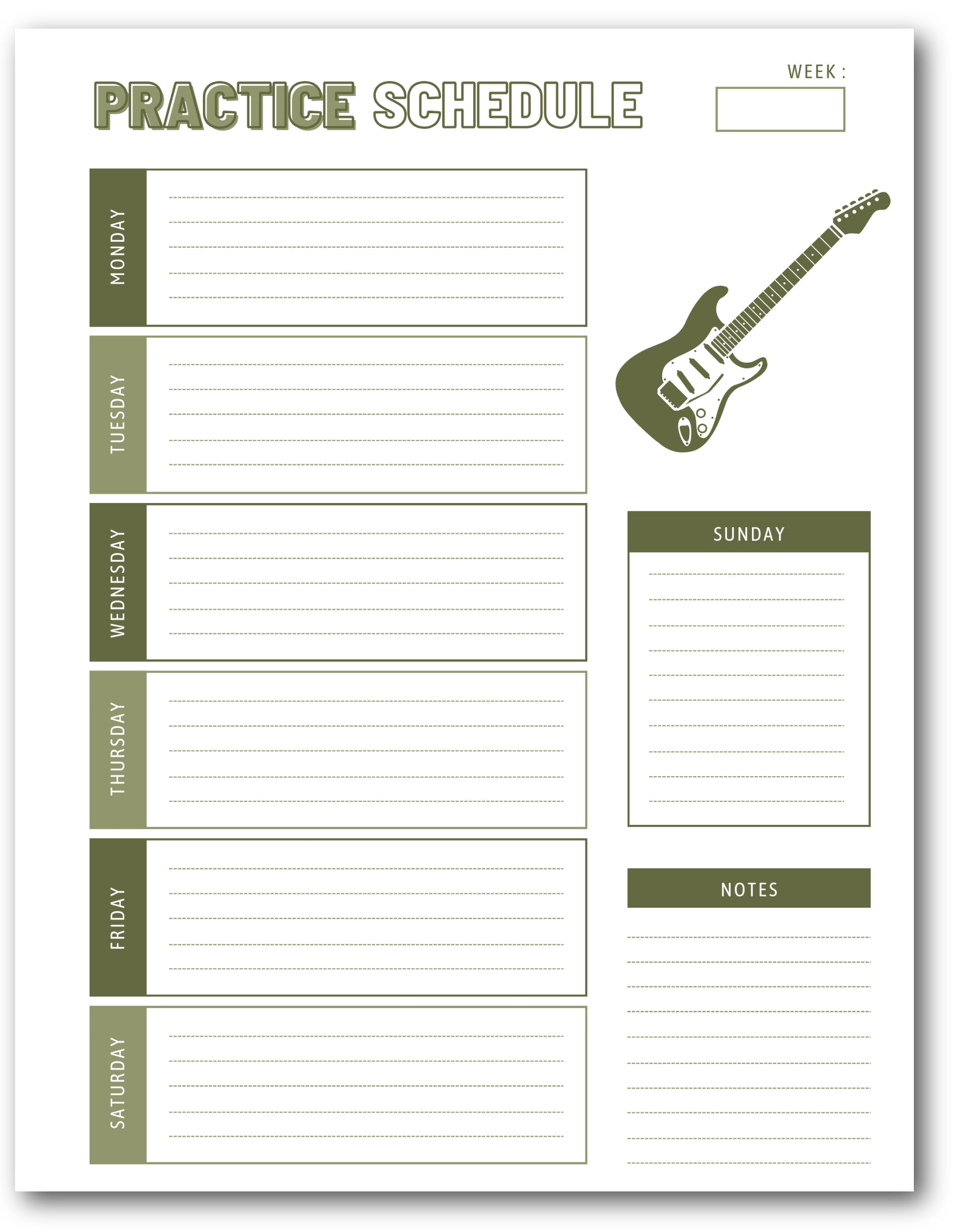 Printable Guitar Practice Schedule