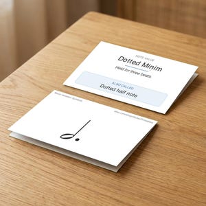 Cartes mémoire de notation musicale | 24 cartes pliables, valeurs des notes, silences et clés | Ressource pour professeur de musique | PDF imprimable (A4 et Lettre US)