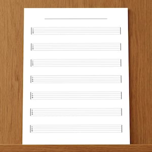 Blank 5-String Bass Guitar Tablature | 7 Rows with Title Field | Bass Teacher Resource | Printable PDF (A4 & US Letter)