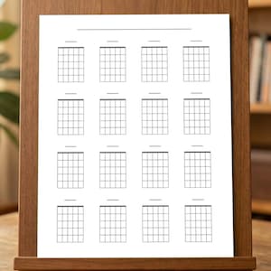 Diagramas de acordes de guitarra en blanco / 16 cuadrículas por página / Hoja de trabajo para composición de canciones, material para profesores de guitarra / PDF imprimible (tamaño A4 y carta estadounidense)