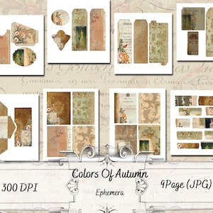 Farben Des Herbstes - Ephemera Seiten - Druckbare Seiten - Junk Journaling - Digitale Papiere - Collage - Vintage Bilder - Einzigartig Ella