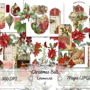 Christmas Ball - Ephemera Kit 2 - Printable Pages - Junk Journaling - Digital Papers - Collage - Vintage Images - Uniquely Ella