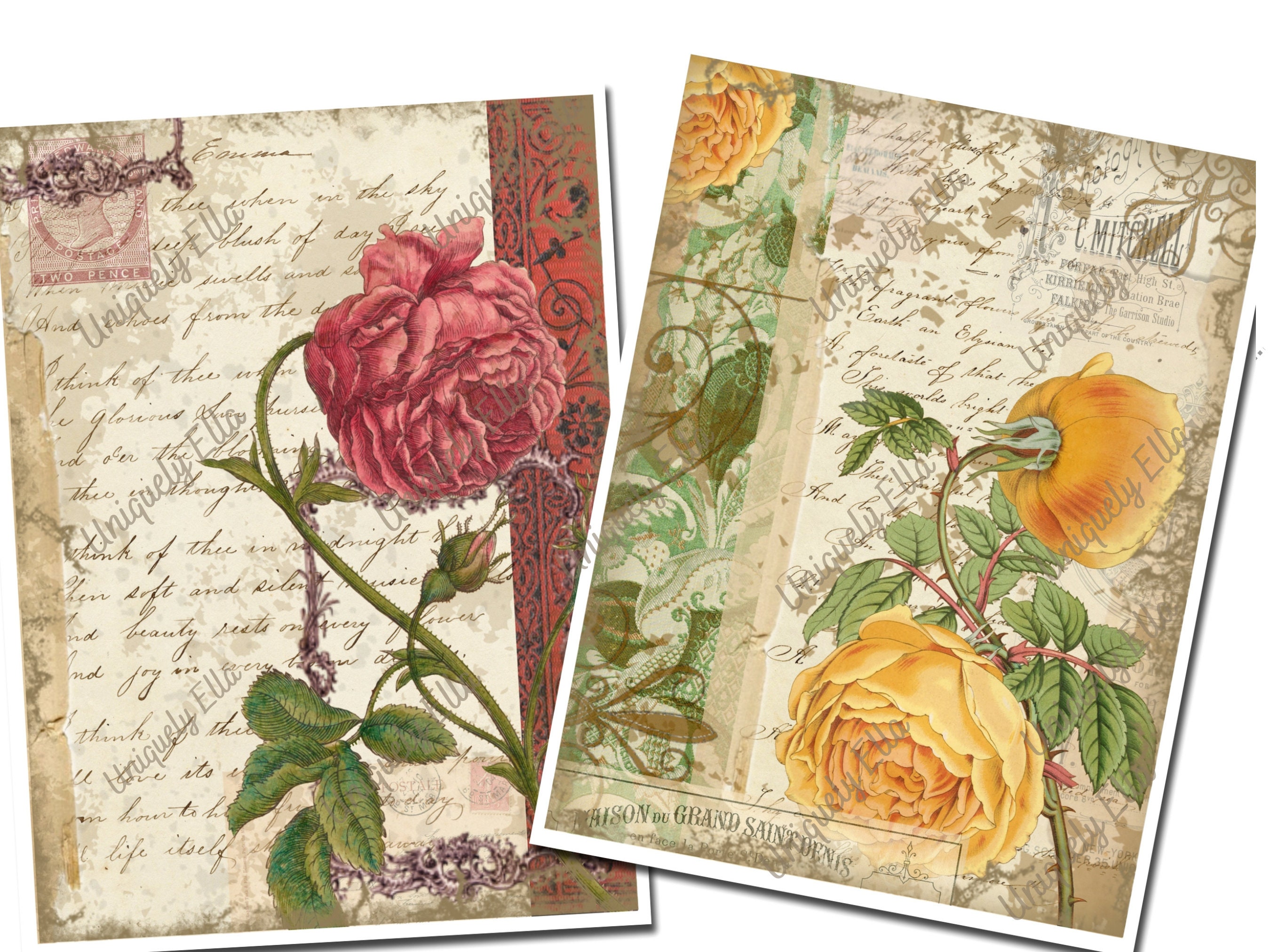Shabby Rose Vintage Ledger Paper - Antique Ephemera - Printable Paper ...