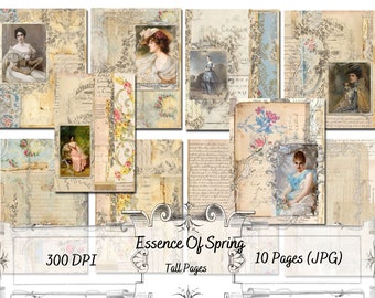 Essence Of Spring - Tall Journal Pages - Printable Paper - Digital Download - Junk Journaling - Paper Crafting - Uniquely Ella