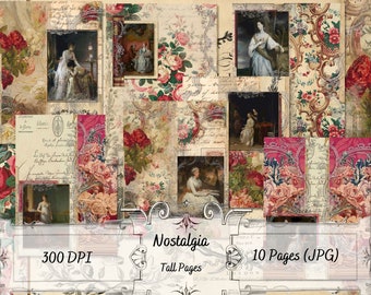Nostalgia - Tall Journal Pages - Printable Paper - Digital Download - Junk Journaling - Paper Crafting - Uniquely Ella