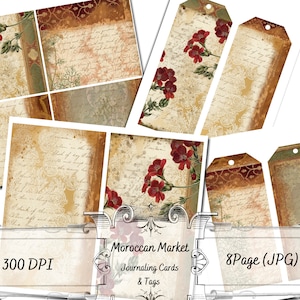 Marokkaanse markt Add On Kit - Collage Journaling Cards - Tags - Achtergrondpagina - Afdrukbaar papier - Voor Junk Journaling - Uniek Ella
