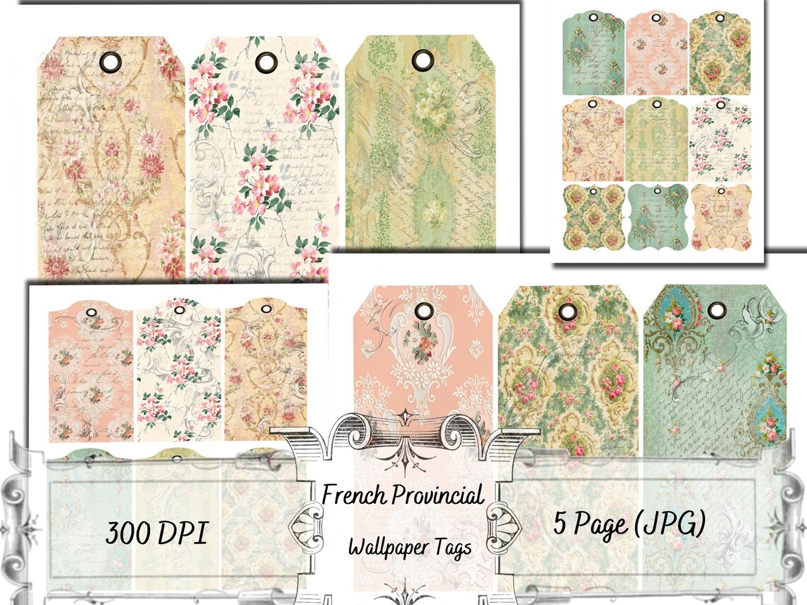 French Provincial Wallpaper Tag Kit Printable for Instant Etsy