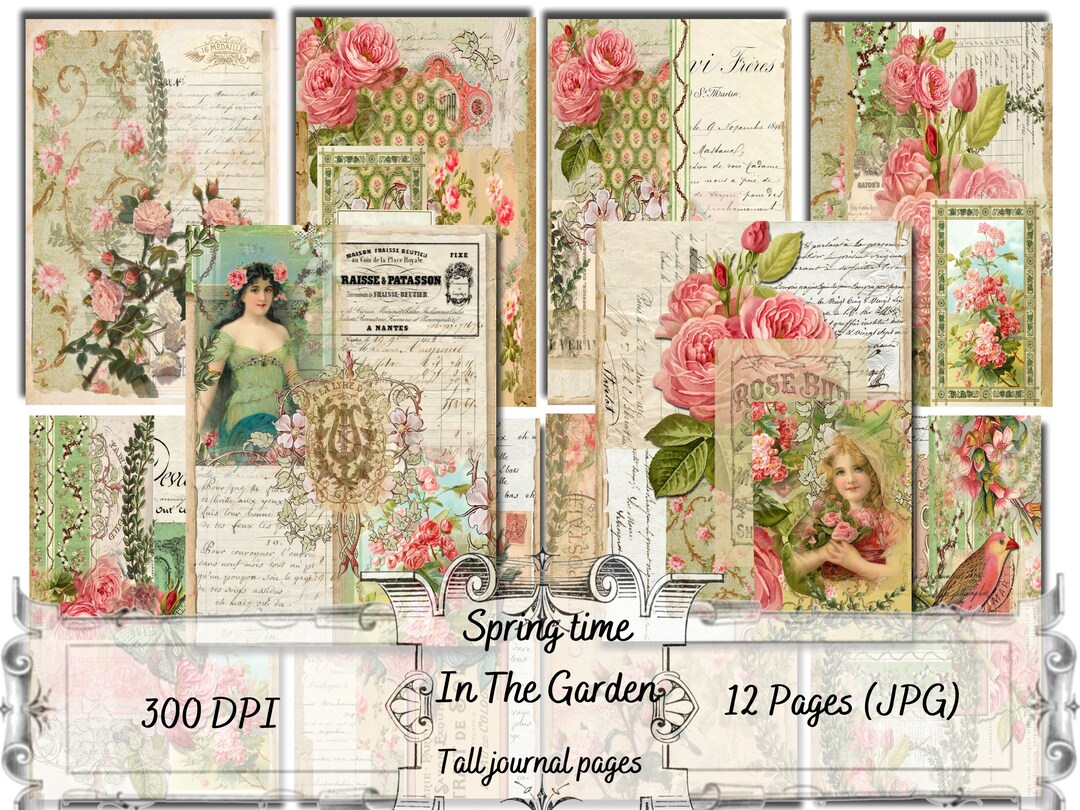 Spring Time in the Garden - Tall Journal Pages - Printable Pages - Junk ...