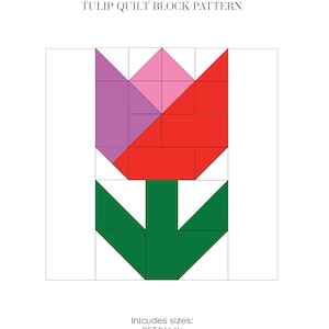 EXTRA LARGE Tulip Quilt Block Pattern - Two Sizes 35", 70" - Beginner, easy - PDF Download Printable