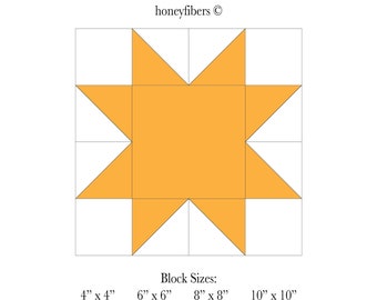 Sawtooth Star Pattern, Instant Download, FOUR Quilt Block Sizes: 4", 6", 8", 10" - Easy Beginner Pattern - READ DESCRIPTION