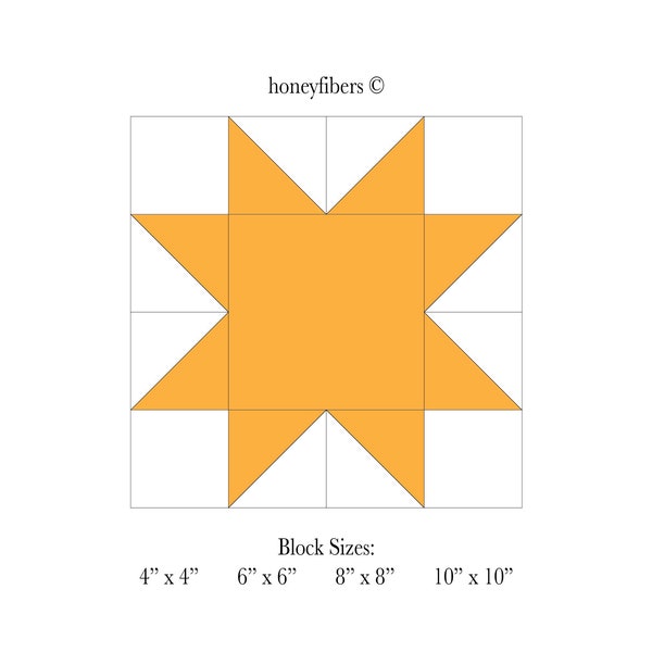Sawtooth Star Pattern, Instant Download, FOUR Quilt Block Sizes: 4", 6", 8", 10" - Easy Beginner Pattern - READ DESCRIPTION