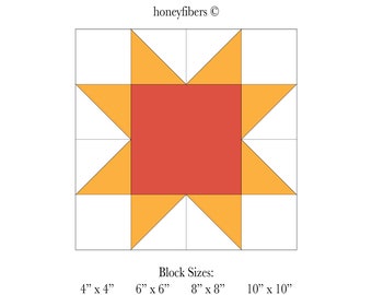 Sawtooth Star Pattern, Instant Download, FOUR Quilt Block Sizes: 4", 6", 8", 10" - Easy Beginner Pattern - READ DESCRIPTION v3