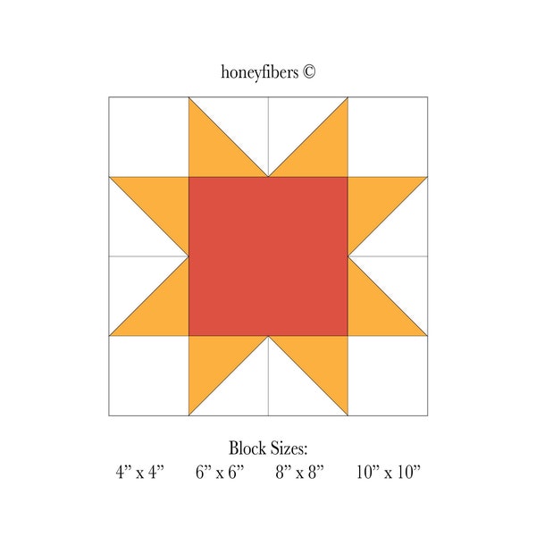 Sawtooth Star Pattern, Instant Download, FOUR Quilt Block Sizes: 4", 6", 8", 10" - Easy Beginner Pattern - READ DESCRIPTION v3