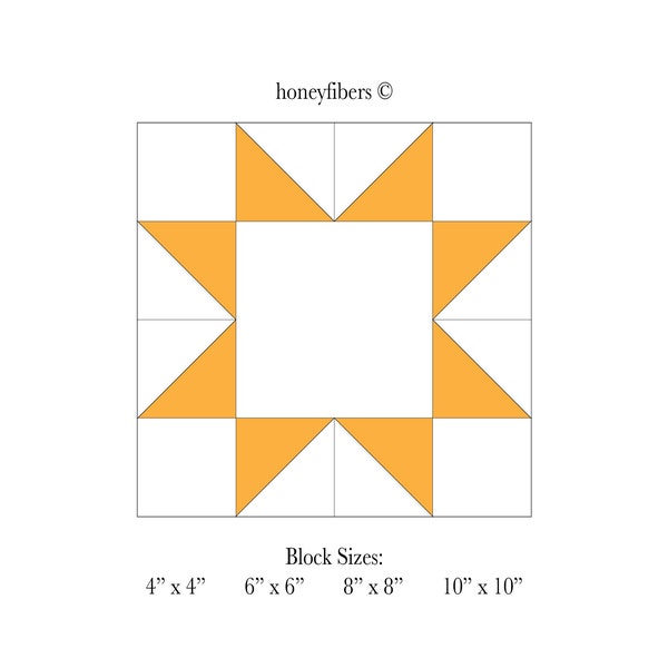 Sawtooth Star Pattern, Instant Download, FOUR Quilt Block Sizes: 4", 6", 8", 10" - Easy Beginner Pattern - READ DESCRIPTION v2