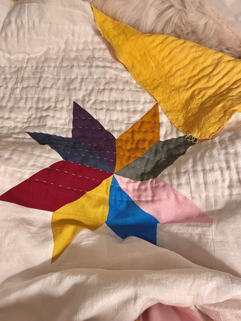 Colorful Pinwheel Linen Quilt Hand Stitched Linen Quilt MADE TO ORDER