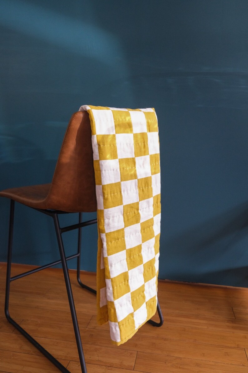 Checkered Linen Quilt Hand Stitched Linen Quilt MADE TO Etsy