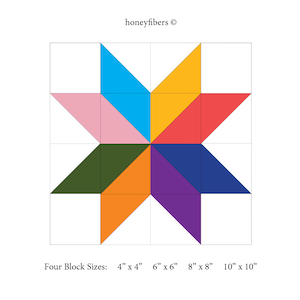 Colorful Pinwheel Star Pattern, Instant Download, FOUR Quilt Block Sizes: 4", 6", 8", 10" - Easy Beginner Pattern - READ DESCRIPTION
