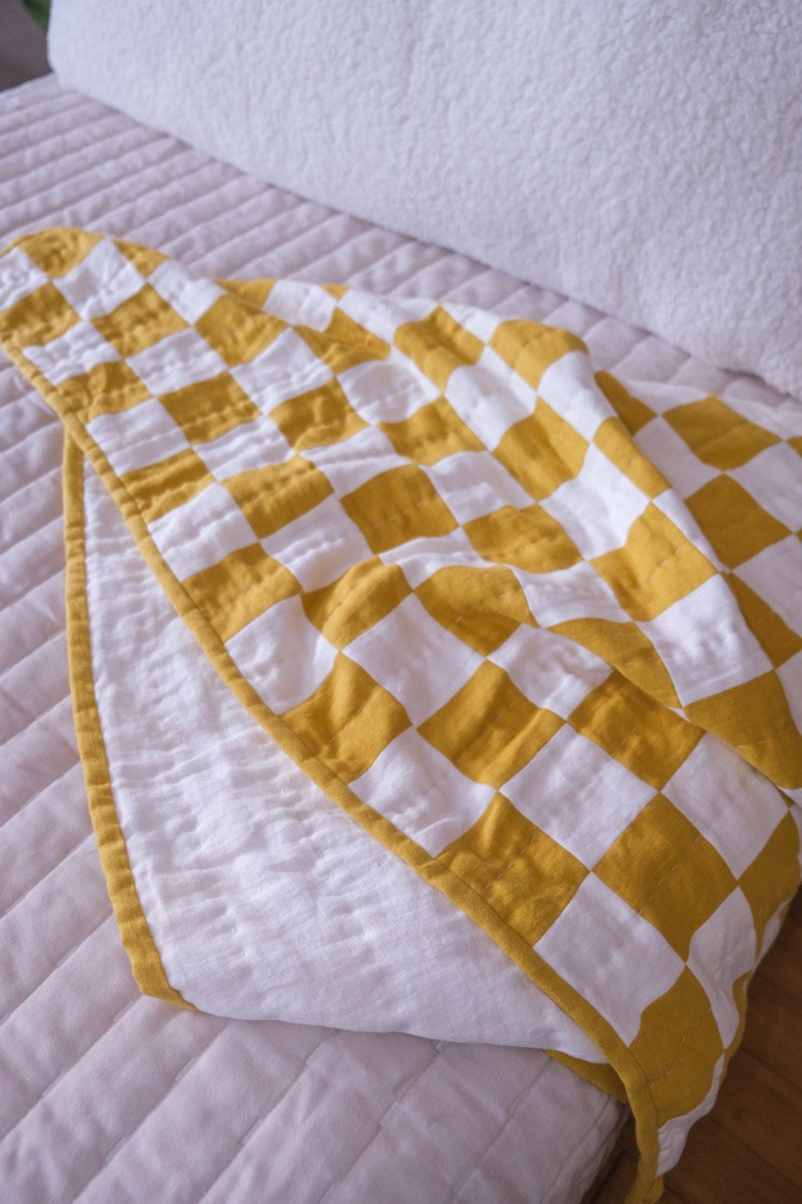 Checkered Linen Quilt Hand Stitched Linen Quilt MADE TO Etsy