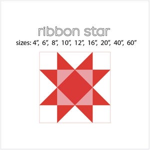 Peut inclure: Un bloc de courtepointe rouge et blanc appelé "étoile ruban" avec des instructions pour réaliser le bloc dans des tailles allant de 4 pouces à 60 pouces.