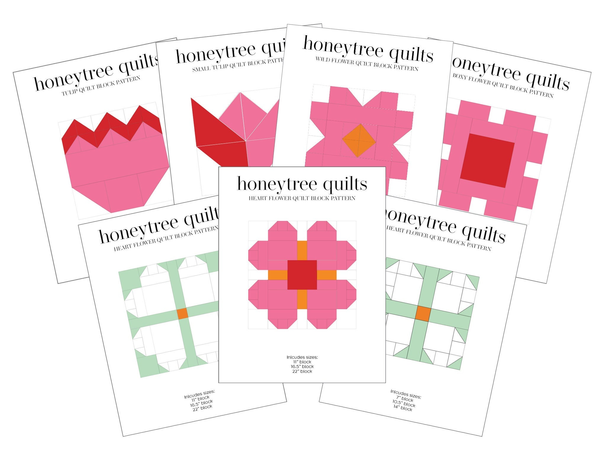 BUNDLE Flower Quilt Block Patterns 7 Flower Quilt Blocks Etsy