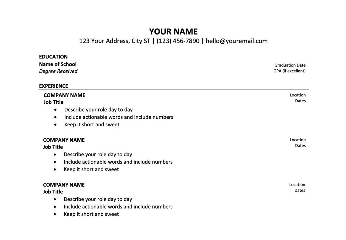 Resume Template Downloadable Word Template Etsy