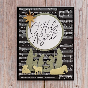 Carte de Noël 3D O Nuit sainte, carte de la Nativité, carte élégante, carte de Noël faite main, carte de musique