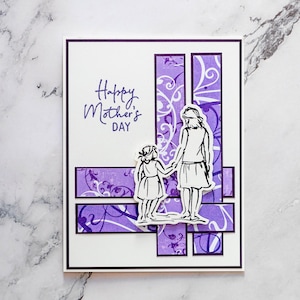 Carte de fête des mères 3D, carte de maman, carte mauve, carte mère-fille, carte féminine, carte faite main, carte de voeux, carte unique, carte à motifs