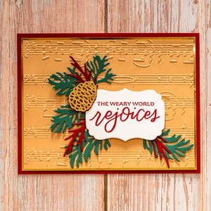 Carte de Noël 3D, Un monde las se réjouit, Carte de feuilles et de pommes de pin, Carte de musique, Carte de vœux, Carte de Noël faite main, Carte O Holy Night
