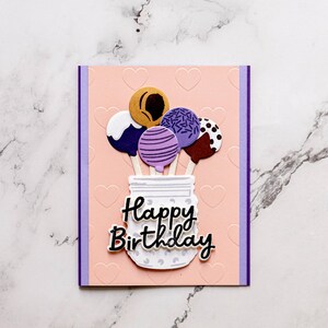 Carte d'anniversaire 3D, carte de joyeux anniversaire, carte de gâteau pop, carte de célébration, carte féminine, carte faite main, carte unique, carte de voeux
