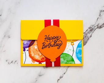 Birthday Gift Card Holder, Gift Card Envelope, Happy Birthday, Balloons, Birthday Wishes, Celebration, Handmade Card, Unique Card, Celebrate