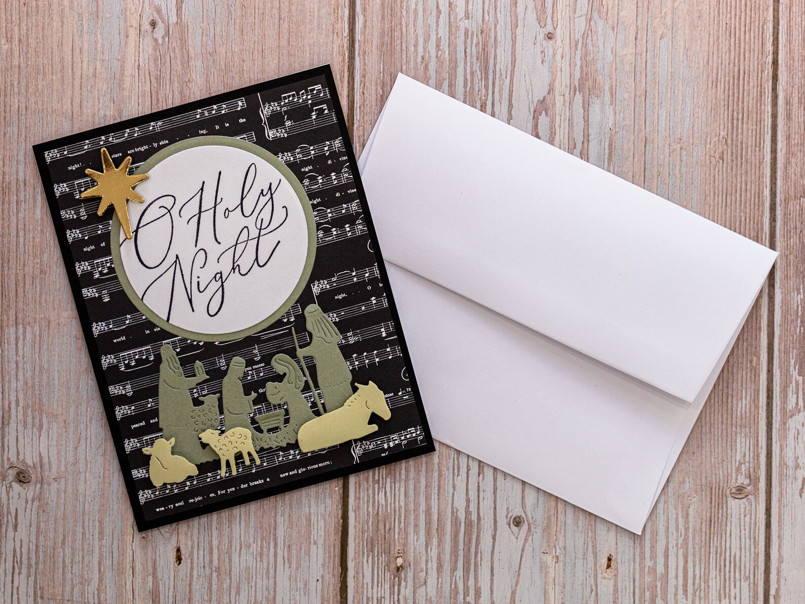 3D O Holy Night Christmas Card, Nativity Card, Elegant Card,