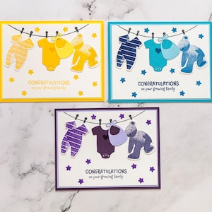 Baby Shower Card, Onesie Card, Teddy Bear Card, Baby Card, New Parents Card, Family Card, Congratulations Card, Handmade Card, Unique Card