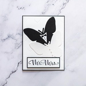 Carte de mariage 3D, carte de papillon, carte de M. et Mme, carte élégante, carte noir et blanc, carte faite main, carte de voeux, carte unique, fête