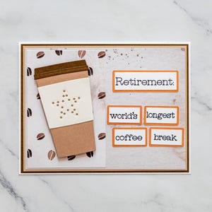 Carte de retraite 3D, carte de café, carte de fin de travail, carte de célébration, pause-café, carte faite main, carte unique, carte de voeux, étape de la nouvelle vie