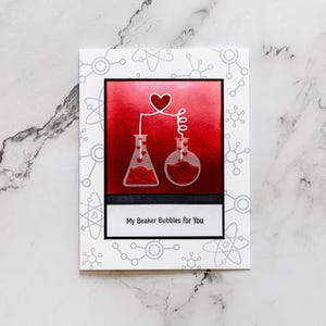 Carte d'anniversaire de chimie, carte de science, carte de bécher, carte d'amour, carte faite main, carte unique, carte de voeux, mari, femme, couple