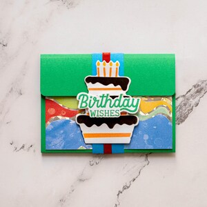 Porte-carte d'anniversaire, Enveloppe pour carte-cadeau, Gâteau d'anniversaire, Souhaits d'anniversaire, Fête, Carte faite main, Carte unique