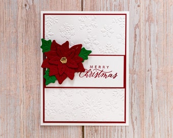 3D Poinsettia Christmas Card, Merry Christmas Card, Embossed Card, Holiday Card, Greeting Card, Unique Card, Handmade Christmas Card
