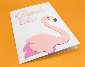 Thank You Card — Flamingo — Handmade Layered Cardstock PaperCraft