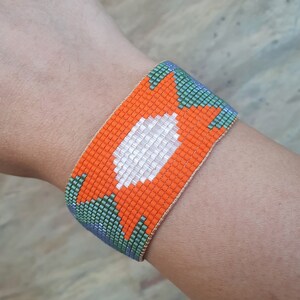 Geometric Miyuki Bead Bracelet: Adjustable Orange Cuff Jewelry
