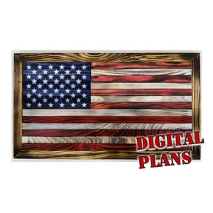 May include: A wooden American flag with red, white, and blue stripes and a field of blue stars. The flag is framed in a dark wood frame. The text "DIGITAL PLANS" is printed in red at the bottom of the image.