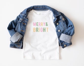 Joyeux et lumineux, Chemise de Noël, T-shirt de Noël chic, Chemise de Noël unie, Noël des tout-petits, T-shirt pour tout-petits, T-shirt de Noël