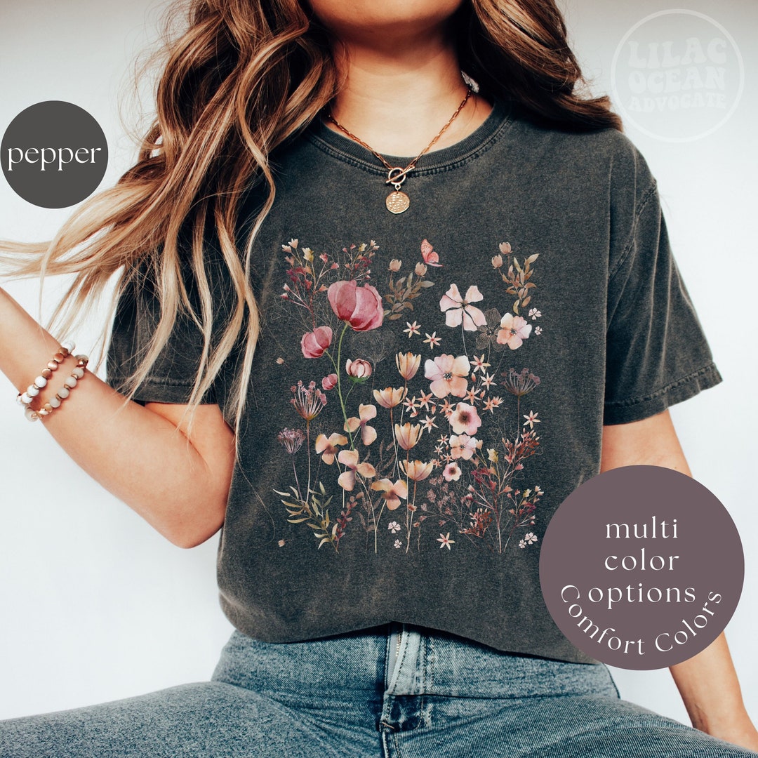 Comfort Colors Pressed Flower Shirt Pink Wildflower Tshirt Etsy